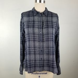 Madewell Navy Plaid Button-Up Top